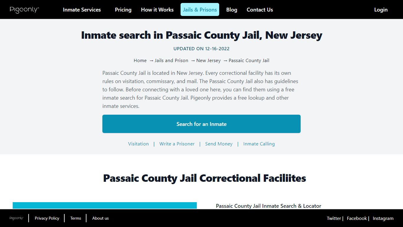 Inmate Search Passaic County Jail, New Jersey | Pigeonly